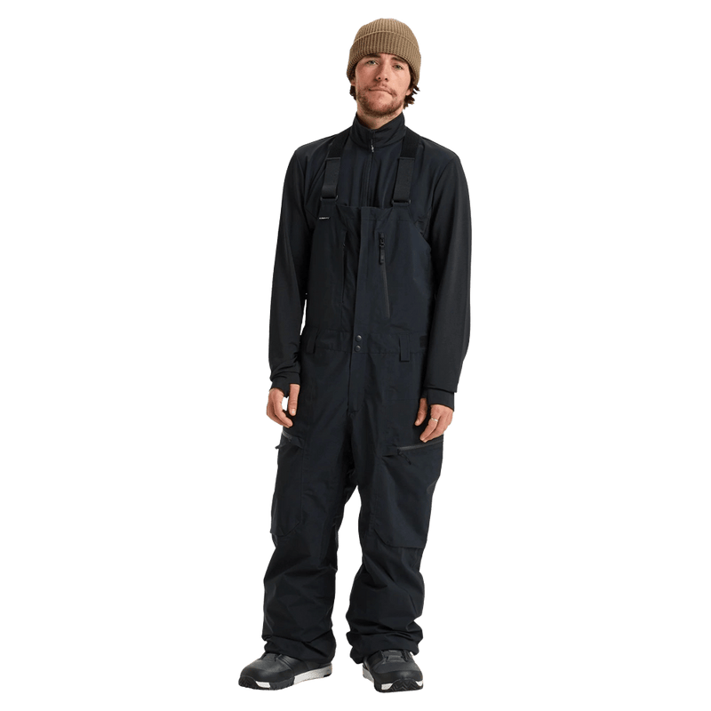 Black Quiksilver Altostratus Street Gore-Tex Bib Snowboard Pants with adjustable straps and zippered utility pockets.