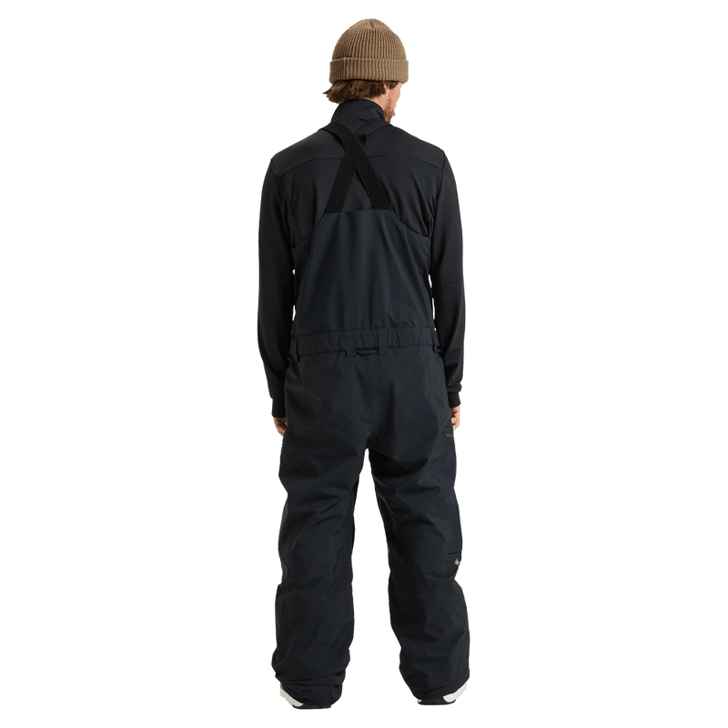 Back view of black Quiksilver Altostratus Street Gore-Tex bib snowboard pants with adjustable suspenders.