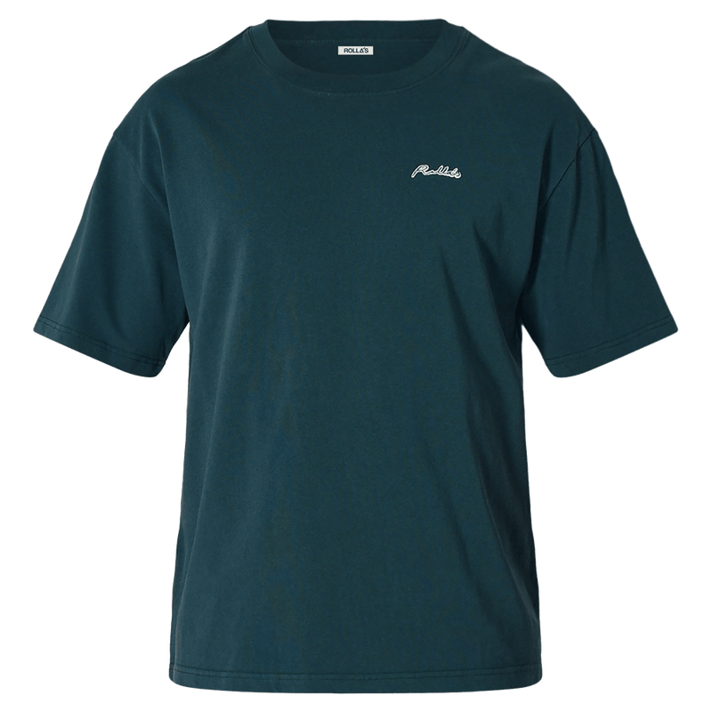 Front view of man in the Rollas Ezy Classic Tee in Colour Washed Pine