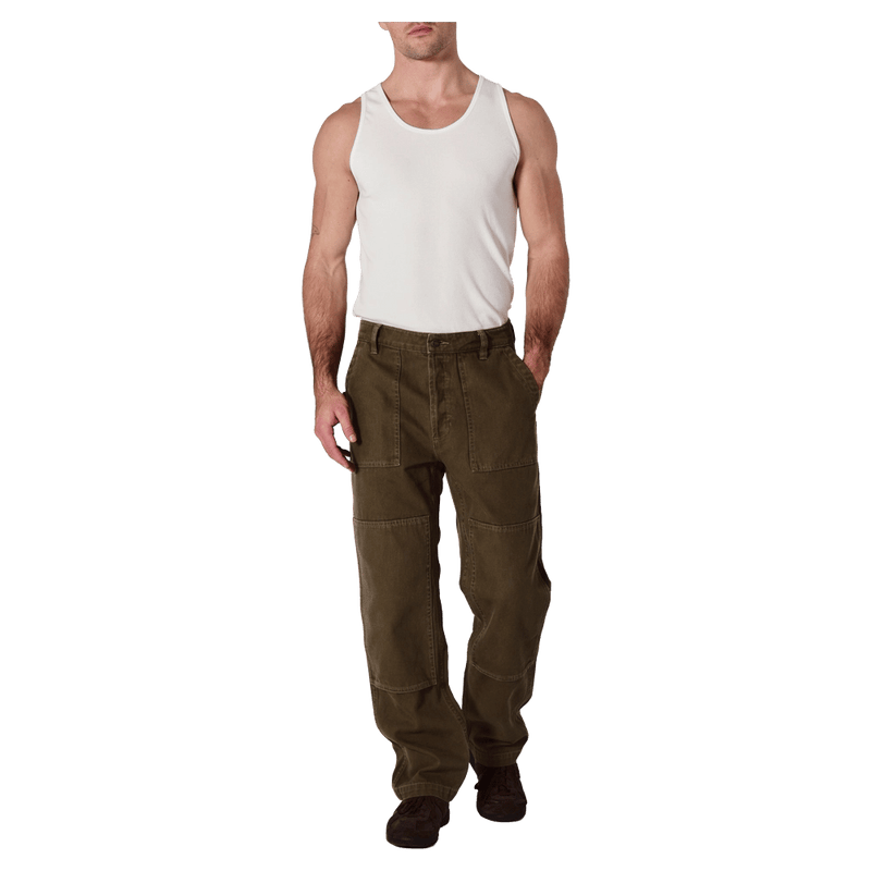 Front view of man in the Rollas Ezy Electric Jeans in colour Olive