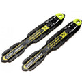 Fischer Xcelerator Junior black and yellow classic cross country ski bindings with front levers.