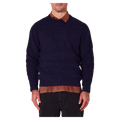 Front view of man in the Rollas Fishermans Tweed Crew in colour Dark Navy