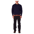 Front view of man in the Rollas Fishermans Tweed Crew in colour Dark Navy
