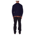 Back view of man in the Rollas Fishermans Tweed Crew in colour Dark Navy