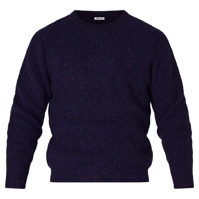 Full view of the Rollas Fishermans Tweed Crew in colour Dark Navy