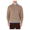 Front view of man in the Rollas Fishermans Tweed Crew in colour Linseed