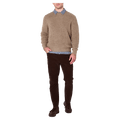 Front view of man in the Rollas Fishermans Tweed Crew in colour Linseed
