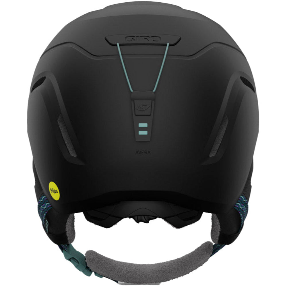 Back view of Giro Avera snow Helmet in Black Sequence featuring MIPS protection, active ventilation, dial-fit system and lightweight