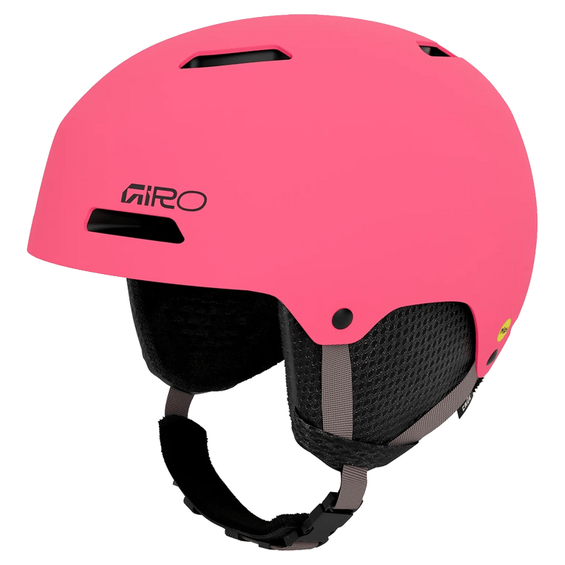 Main view of the Giro Crue MIPS Helmet in Matte Neon Pink colourway, KIDS's model