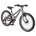 Silver GT Stomper Prime kids mountain bike with pink and blue accents and Kenda tires, side profile view.