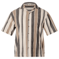 Front view of man in the Rollas Headway Bowler in colour Beige Stripe
