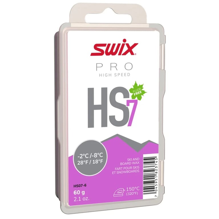Front view of the packages Swix High Speed 7 Non Fluoro Glide Wax in 60g