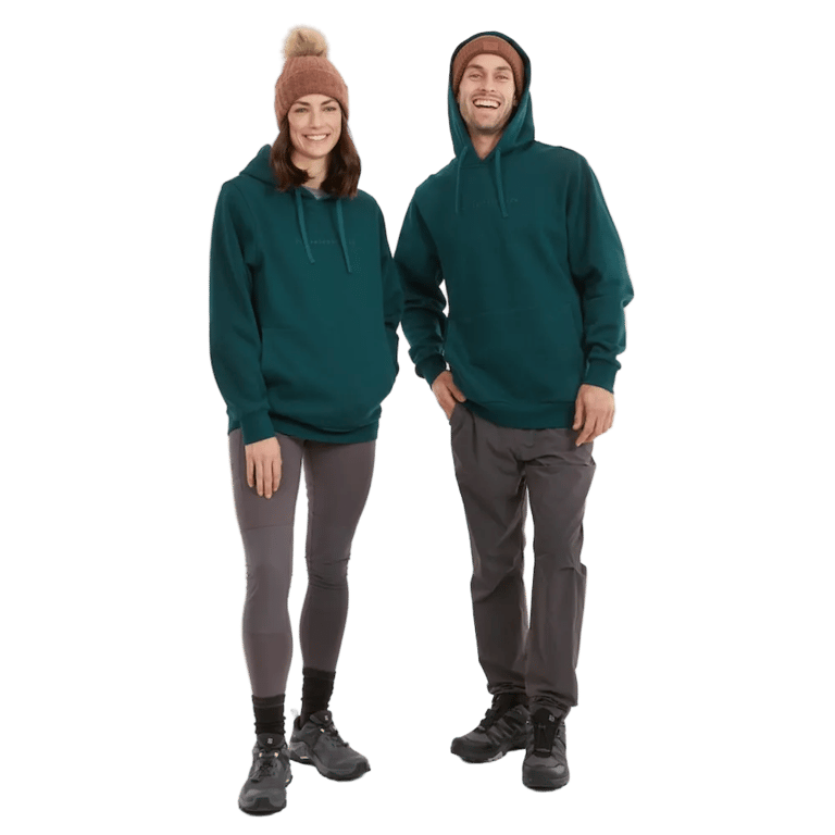 Man and woman view of the XTM Hyams Hoodie in Pine colourway, unisex's model