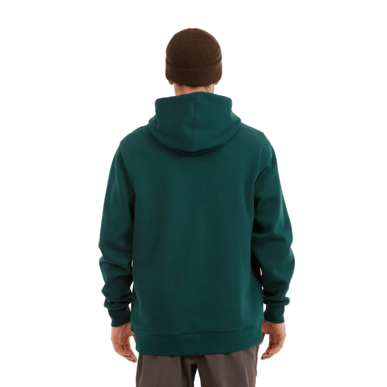 Back view of the XTM Hyams Hoodie in Pine colourway, unisex's model