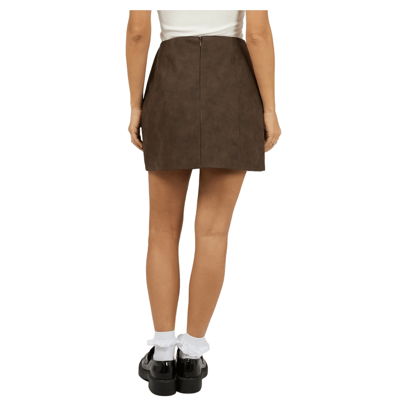 Back view of All About Eve Vanner Mini Skirt - Womens in colour Coffee.