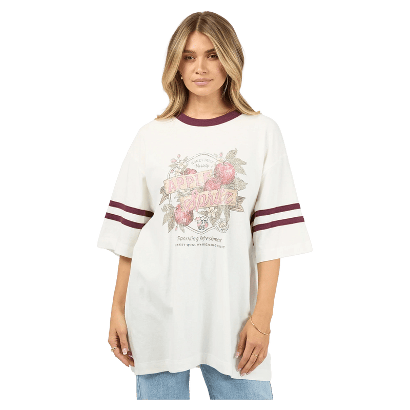 Close view of All About Eve Spritz Time Oversized Tee - Womens in colour Vintage White.