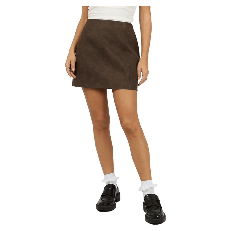 Front view of All About Eve Vanner Mini Skirt - Womens in colour Coffee.