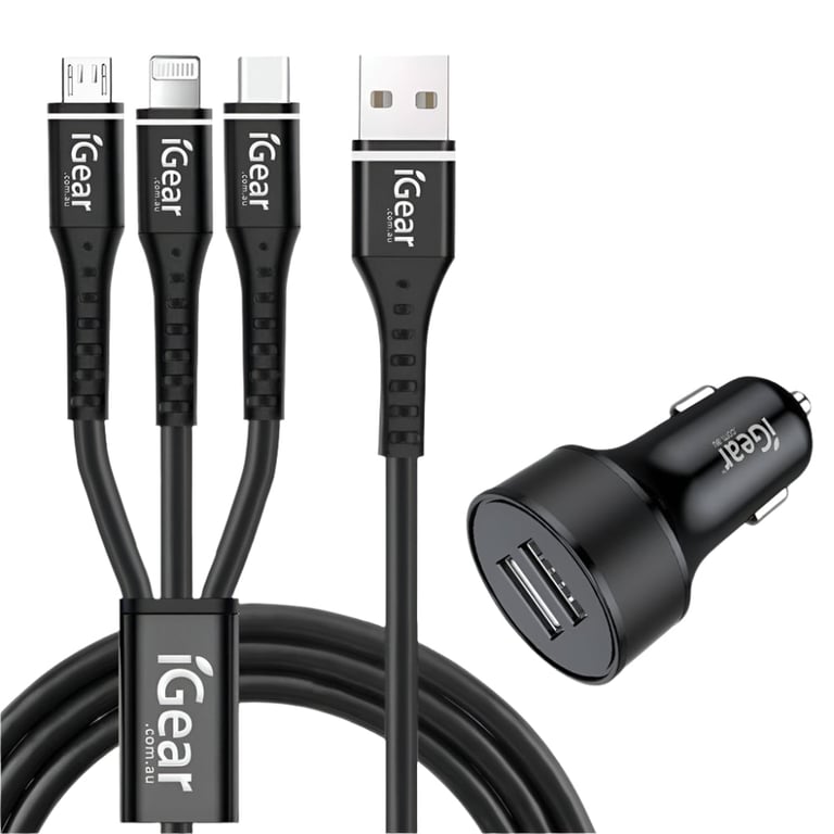 Dual USB Car Charger 3in1