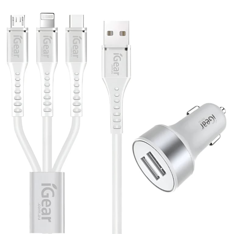 Dual USB Car Charger 3in1