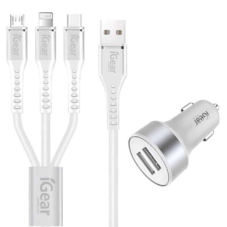 Dual USB Car Charger 3in1