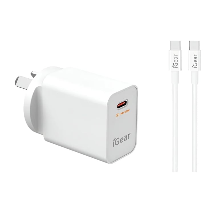 Charger 240V PD25W Type C with PD Type C to Type C Cable
