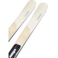 K2 Blur 76 women's skis with cream topsheets, gold geometric patterns, teal logos, and black bindings.