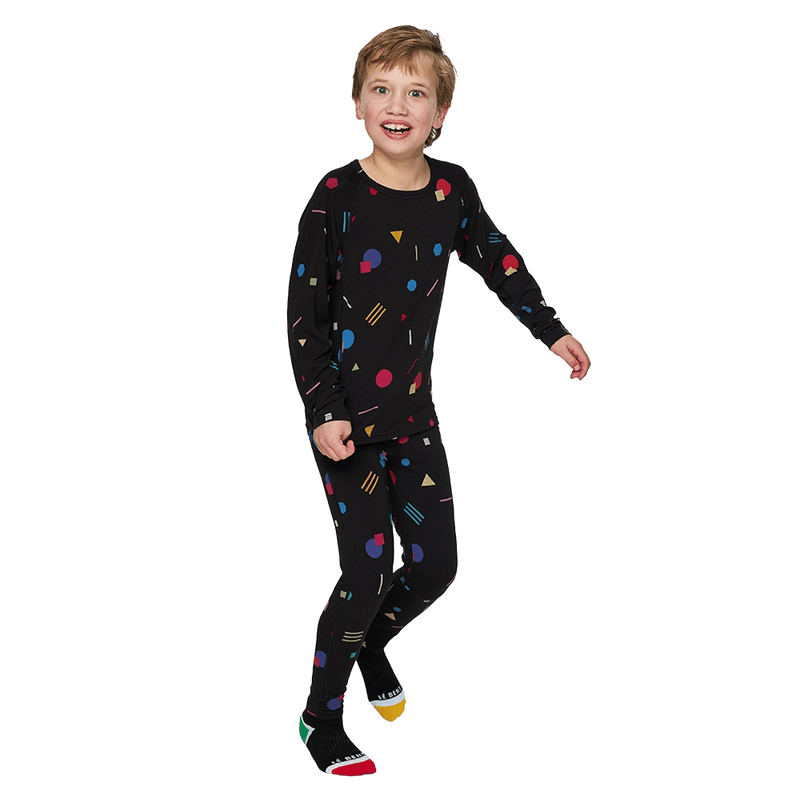 Child wearing Le Bent Confetti Midweight Thermal Set