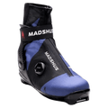 Madshus Pulse Boa women's skate boot in blue and black with a side BOA dial, front zipper, and branded ankle strap.