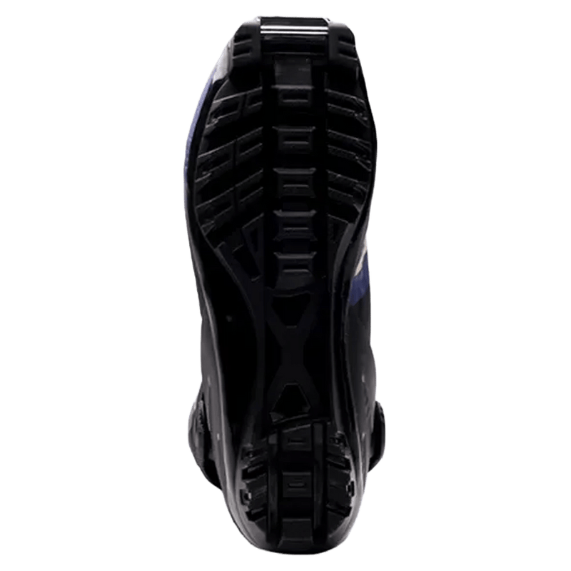 Bottom view of the black Madshus Pulse Boa Skate Boot showing the textured outsole and binding grooves.