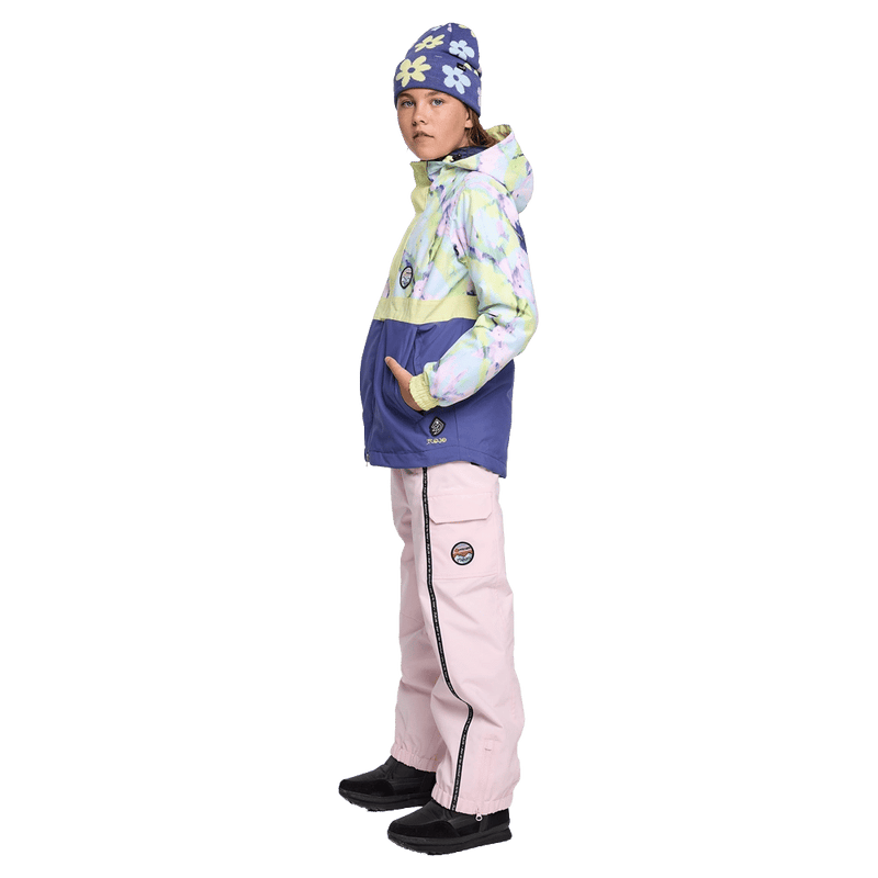 Front view of girl wearing Rojo Mini Me Jo Ski Jacket - Kids in colour Sorbet