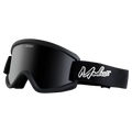 Matte black Modest Team XL snow goggles with a dark lens and black strap featuring white script branding.