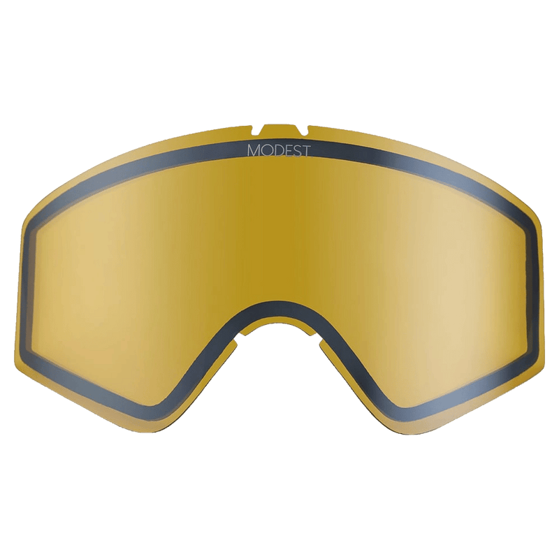 Gold mirrored replacement lens for Modest Team XL goggles with a dark grey border and top branding.
