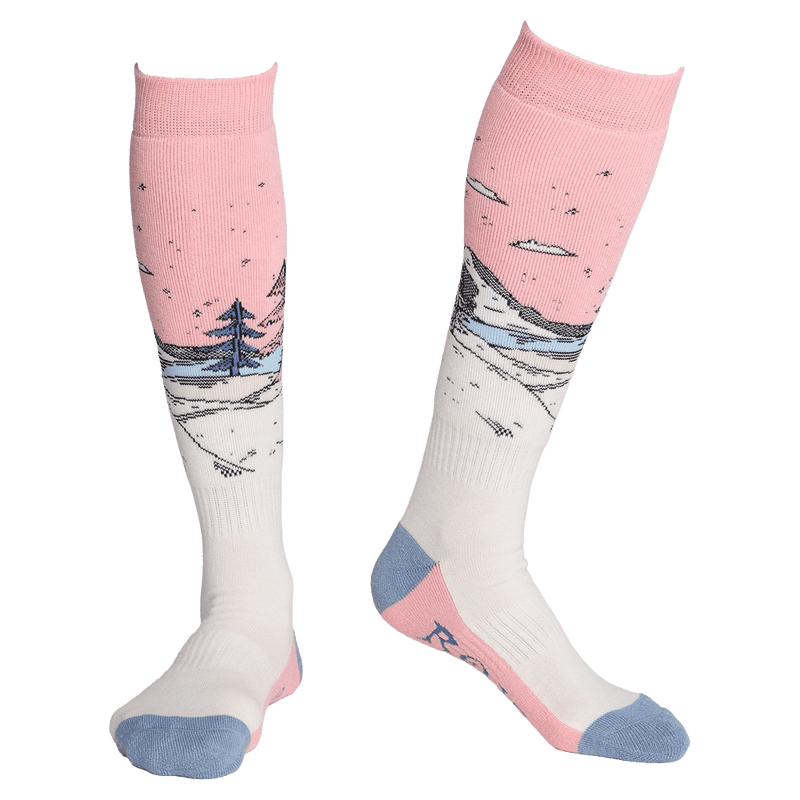 Front view of Rojo Mountain Life Socks in Pink-a-boo