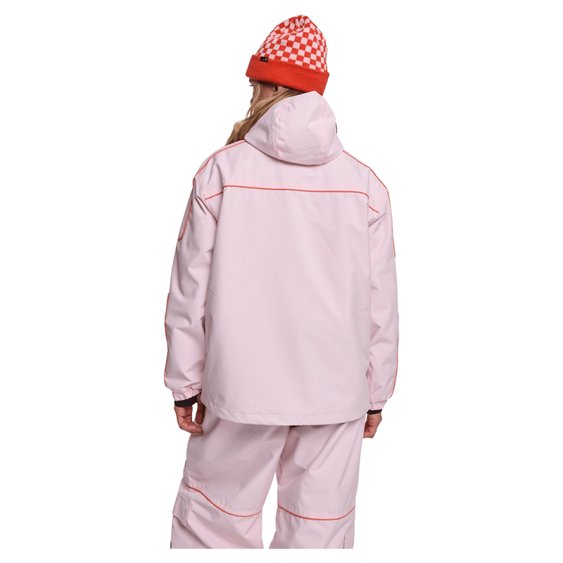 Back view of woman wearing the Rojo Nine Oh Ski Jacket - Womens in Pink-a-boo.