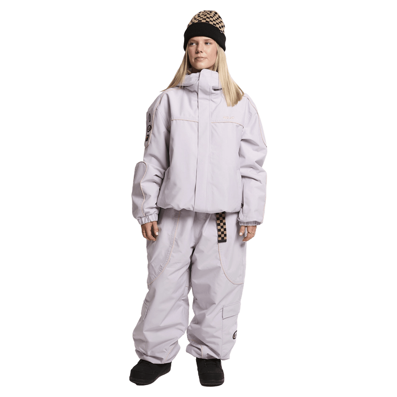 Front view of woman wearing the Rojo Nine Oh Ski Jacket - Womens in Thistle