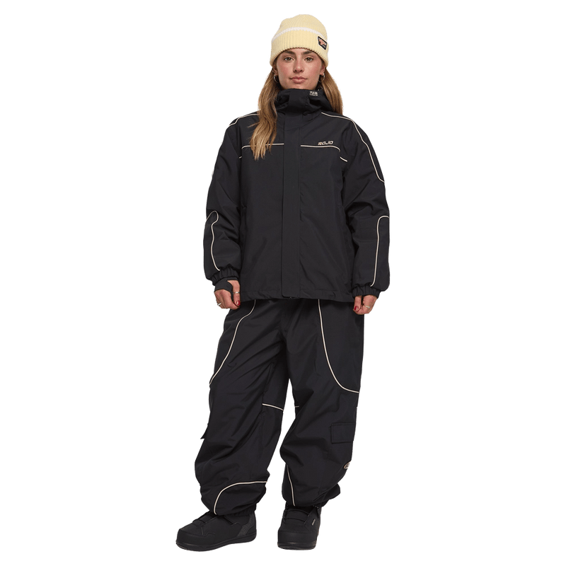 Front view of woman wearing the Rojo Nine Oh Ski Jacket - Womens in True  Black