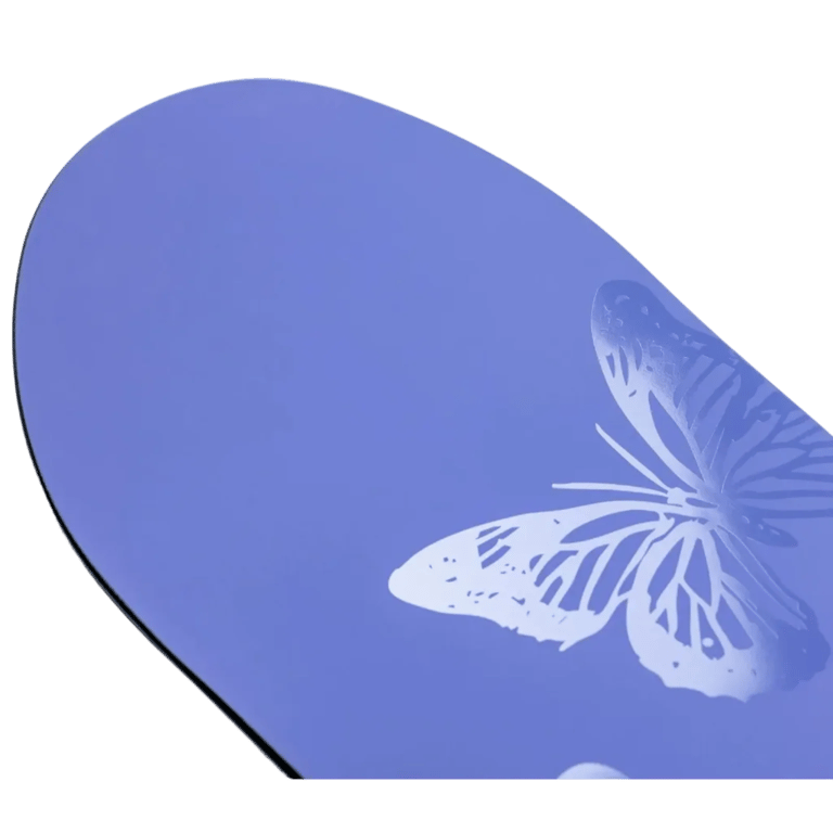 Nitro 2027 Zaza Snowboard close up of nose with butterfly graphic