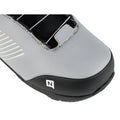 Close-up of the grey toe and black rubber cap with white N logo on a Nitro Club Boa snowboard boot.