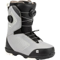 Nitro Club Boa snowboard boot in grey and black featuring dual Boa dials and white diagonal stripe details.