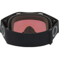 Oakley Airbrake MTB goggles rear view with black strap, grey logos, foam padding, and pink tinted lens.