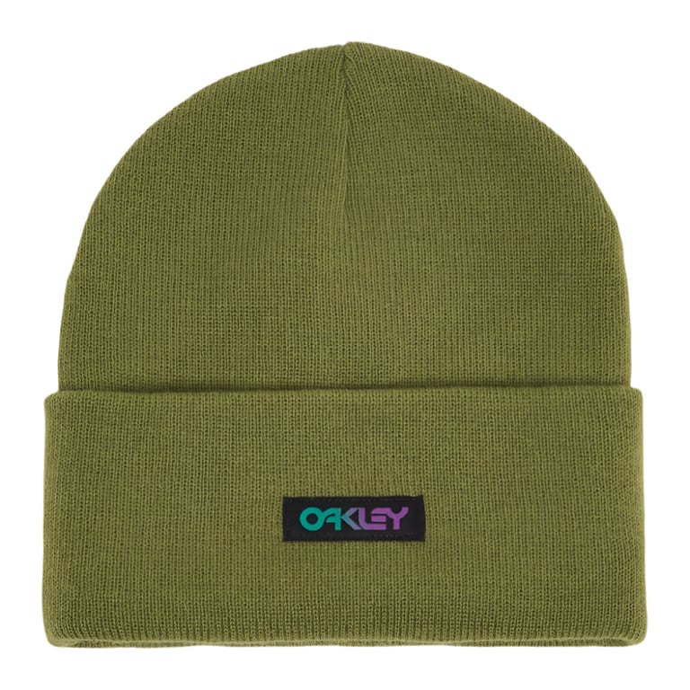 Main view of the Oakley B1B Gradient Patch Beanie, fern colour