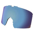 Oakley Line Miner XS replacement goggle lens in iridescent blue and purple with Prizm logo and mounting notches.