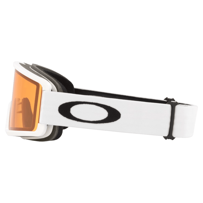 Side view of the Oakley Target Line XL Goggles in Matte White, Persimmon lens, unisex model