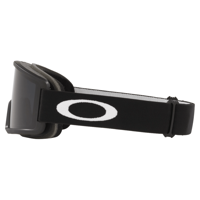 Side view of the Oakley Target Line XL Goggles in Matte Black, Dark Grey lens, unisex model