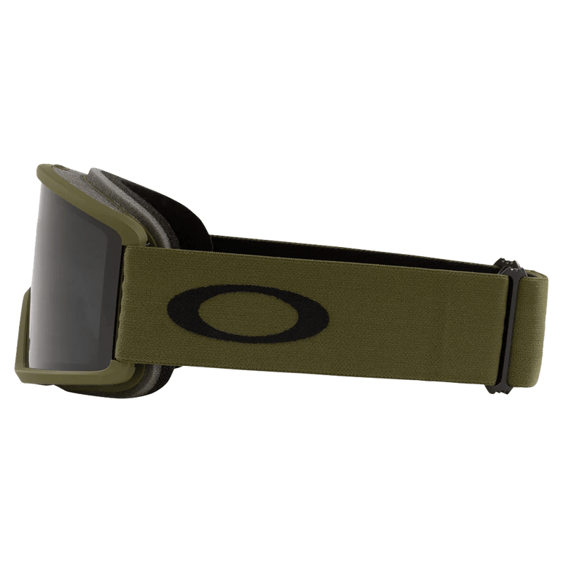 Side view of the Oakley Target Line XL Goggles in Dark Bush, Dark Grey lens, unisex model