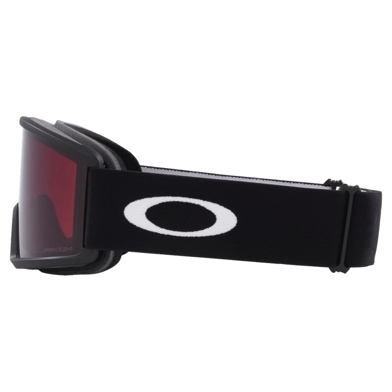 Side view of the Oakley Target Line XM Goggles in Matte Black, Prizm Dark Grey lens, unisex model