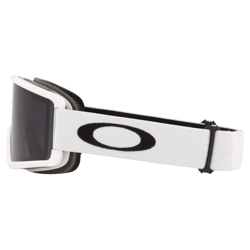 Side view of the Oakley Target Line XS Goggles in Matte White, Dark Grey lens, kids model