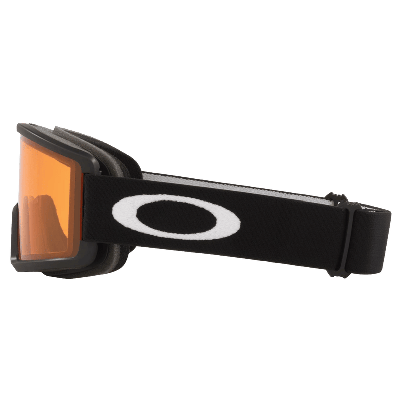 Side view of the Oakley Target Line XS Goggles in Matte Black, Persimmon lens, kids model