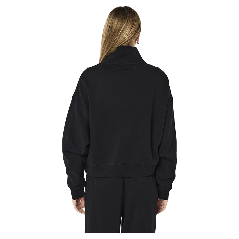 Back view of the PE NATION Established Oversized Quarter Zip Black Sweater,  26/27 Womens's model