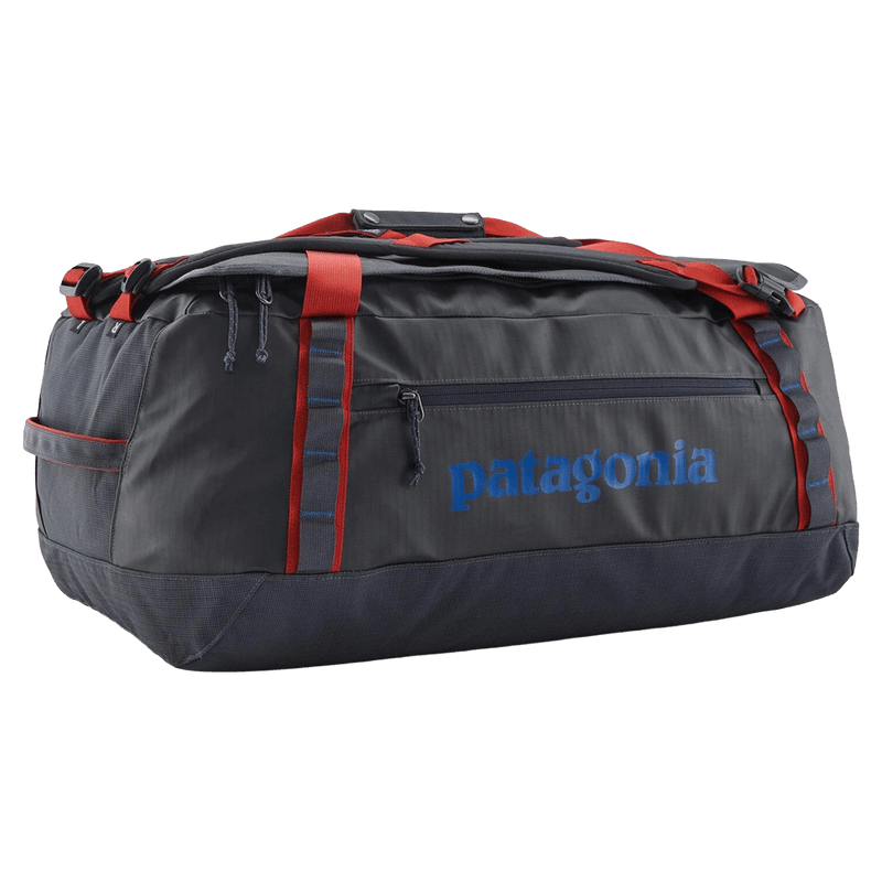 Main view of the Patagonia Black_Hole_Duffel_55L_Smolder Blue w/Amanita Red 49348 Bags,  26/27 Unisex's model